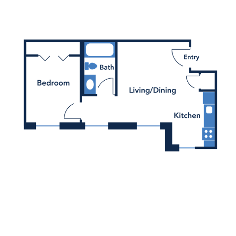 Floor plan for 1 bed, 1 bath, 415 sqft